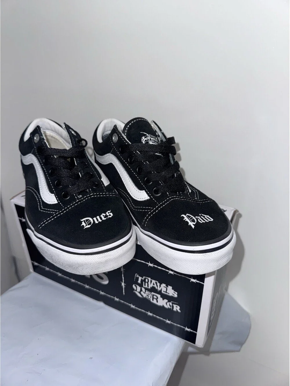 Vans x Travis Barker Mens Size 4.5 Womens 6 Black Dues Paid Skate Old Skool